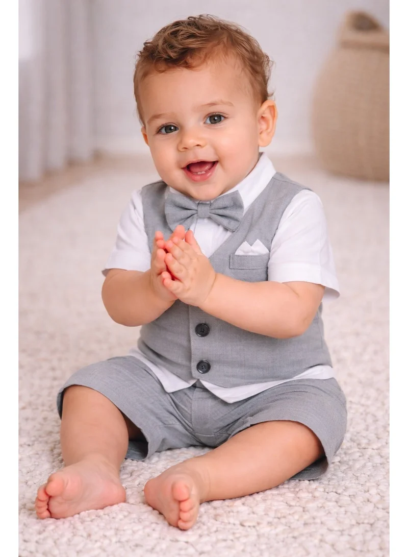 فكتور اند جين طقم رومبر ولادي قطعتين صدرية وقميص مع ربطة عنق رمادي